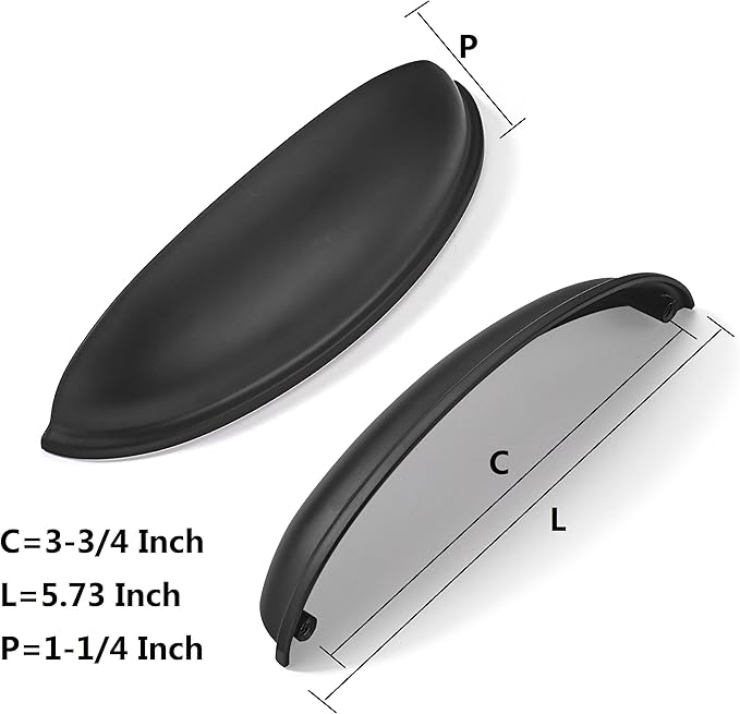 khtumeware 10 Pack 5" Drawer Pulls Matte Black Cabinet Cup Pulls Kitchen Hardware Cabinet Handles Drawer Handles Knobs 5 inch Hole Center