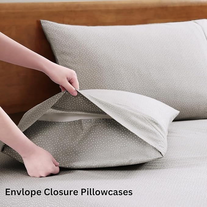 LANE LINEN 100% Organic Cotton Sheets King Size, Low Pilling Fade Resistant Machine Washable Naturally Cooling King Bedding Set, Soft & Comfy Sustainably Produced Cotton Sheets - Snowdrop