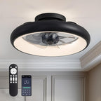 Ceiling Fan with Lights, 15" Flush Mount, Black Low Profile with 6 Wind Speeds, Smart Dimmable LED for Bedroom, Living Room