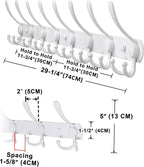 Dseap Coat Rack Wall Mount - 29.5” Long 8-Tri-Hooks Heavy Duty Coat Hanger Rail Wall Hooks for Hanging Coats Hats Clothing Clothes Purse Mudroom Entryway, White, Pack of 2
