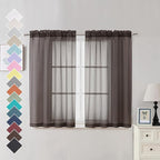 OVZME Chocolate Brown Sheer Curtains 45 Inches Long 2 Panels, Light Filtering Sheer Curtains for Bedroom, Elegant Airy Draperies for Living Room Nursery Room, Dual Rod Pocket, Each 42Wx 45L
