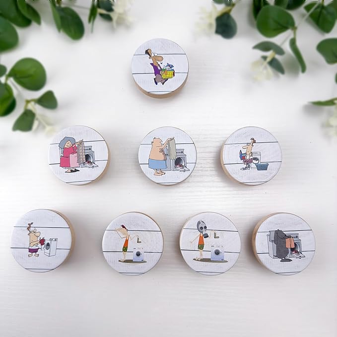 8 Pack Wooden Cabinet Knob 1-4/5inch Round Unique Fun Laundry Drawer Handles Room Knobs and Pulls