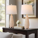 Farmhouse Table Lamps Set of 2 with USB C+A Ports and AC Outlet, 3 Way Touch Rustic Bedside Lamps for Living Room, 26.5" Cream Vintage Lamps for Bedroom Nightstand