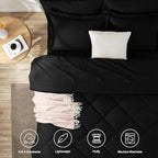 CozyLux Oversized King Comforter Set Black - 7 Pieces Bed in a Bag Comforter Set with Sheets, Luxury Soft Bed Set All Seasons, Bedding Set with Down Alternative Comforter, Sheets, Pillowcases & Shams