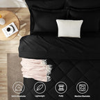 CozyLux Oversized Queen Comforter Set Black - 7 Pieces Bed in a Bag Comforter Set with Sheets, Luxury Soft Bed Set All Seasons, Bedding Set with Down Alternative Comforter, Sheets, Pillowcases & Shams