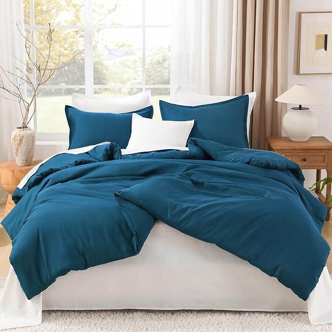 Litanika Comforters Teal Oversized Queen Size, 3 Pieces Lightweight Solid Bedding Set & Collections, All Season Fluffy Bed Set (98x98In Comforter & 2 Pillowcases)