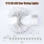 Minetom Star String Lights Battery Operated - 17 ft 50 LED Star Fairy String Lights with Timer, Waterproof for Indoor Bedroom Tent Loft Bed Patio Party Wedding Decor, Warm White