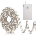 echosari Battery Operated Motion Sensor Cabinet Strip Lights, 9.8Ft 90 LED Counter Closet Strip Light, Motion & Night Sensor Safe Tape Light for Stairs Wardrobe Kitchen (Cool White)