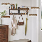 YMYNY 31.5" Coat Rack Wall Mount with Shelf, 4 in 1 Key and Coat Hanger with 12 Metal Hooks, Wall Shelf with Hooks & Mail Holder for Living Room, Bedroom, Rustic Brown, HWS007H-2