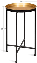 Kate and Laurel Celia Round Foldable Tray Accent Table, 14" x 14" x 25.75", Black and Gold, Modern Minimalist Design and Detachable Magnetic Tabletop