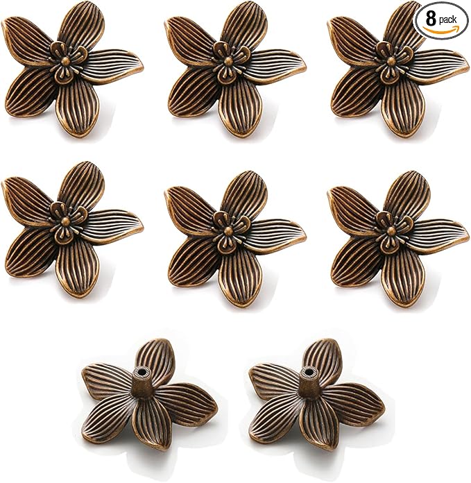 Flower Cabinet Knobs, Antique Brass, 8 Pack, Zinc Alloy Decorative Hardware for Decorative Handles for Furniture, Vanity, Kitchen,Closet, Bathroom – Unique Antique Pull