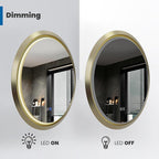 Round LED Mirror 24 Inch for Bathroom, Gold Metal Frame Lighted Vanity Mirror,Wall Mounted Circle with Lights,6000K Anti-Fog & Dimmable Touch Switch
