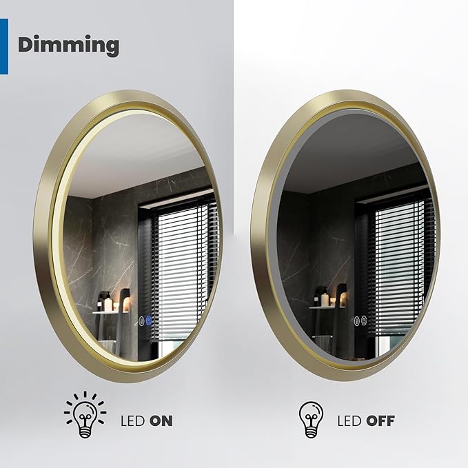 Circle LED Mirror for Bathroom, Anti-Fog & Dimmable Touch Switch, 32 inches, Gold
