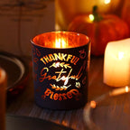 SHMILMH Glass Votive Candle Holders 4PCS Thanksgiving Tealight Candle Holders for Fall Table Centerpiece, Thanksgiving Decorations Indoor or Outdoor D閏or