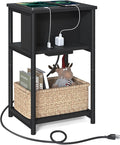 VASAGLE Side Table with Charging Station, 3-Tier End Table with USB Ports and Outlets, Nightstand for Living Room, Bedroom, 11.8 x 13.4 x 22.8 Inches, Plug-in Series, Black