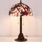 Tiffany Stained Glass Table Lamp 12X12X21Inch Resin Base Desk Bedroom Living Room Reading Light (Pink Dragonfly)