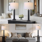 28" Tall Modern Table Lamps Set of 2 with USB C+A Ports and AC Outlet, 3 Way Touch Metal Bedside Lamps for Living Room, Black Nightstand Lamps for Bedroom