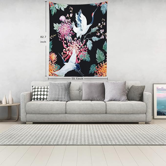 Batmerry White Watercolor S Tapestry, Flower Wall Art Hanging Decoration Polyester Fiber White Ruffled Around for Dorm Room Bedroom Living Room, 82.7x59.1 inches