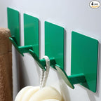 DELITON 4 Pack Colorful Hanging Hooks - Adhesive Green Cute Kids Wall Hooks for Hanging Towels, Robe, Coat, Decor Bathroom Organizer