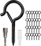 24 PCS Q-Hanger Hooks, Screw Hooks for Outdoor String Lights, Safety Buckle Design Cup Eye Hook for Hanging Christmas Lights, Plants, Wind Chimes, Mounted on Wall Ceiling, Include 1 Wing Nut Driver
