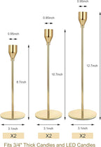 Gold Taper Candle Holders Set of 6, Metal Candlestick Holders for Table or Mantel Decor Centerpiece, Candle Stick Holder Decor for Wedding, Dinning, Party or Anniversary
