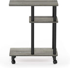 Furinno Turn-N-Tube C Shaped Side Table with Casters, French Oak Grey/Black