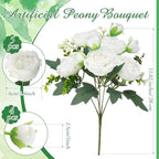 Geosar 2 Bundles Artificial Peonies Flowers Fake Silk Peony Bouquet Faux Peonies Flowers Bulk for Decoration Vase Floral Arrangements Wedding Party Table (White)