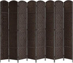 Rose Home Fashion Room Divider, 6 ft Tall Room Dividers and Folding Privacy Screens, 16in Privacy Screen 8 Panel Dark Coffee Space Temporary Wall Foldable Partition Separation