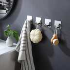 DELITON Towel Hooks for Bathrooms - 4 Pack Wall Hooks for Hanging Heavy Duty Adhesive Command Hooks for Coat Robe, Waterproof Shower Hooks Stainless Steel Mirror, Silver