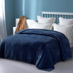 Exclusivo Mezcla Fleece Queen Size Blanket for Bed, 90x90 Inches Soft Cozy Jacquard Flannel Blankets, Lightweight Fuzzy Plush Warm for Winter, Navy Blue