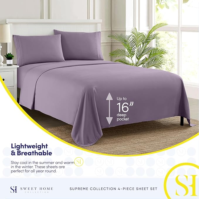 California King Sheet Sets - Breathable Luxury Sheets with Full Elastic & Secure Corner Straps Built In - 1800 Supreme Collection Cal King Deep Pocket Bedding Set, Sheet Set, California King, Plum
