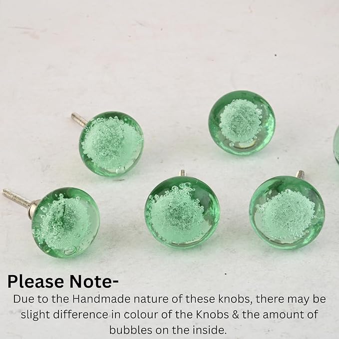 Perilla Home Set of 6 Bubble Knobs - Decorative Light Green Crystal Knobs - Glass Knob for Home Decor, Interior, Kitchen Cabinet, Hardware, Cupboard, Door, Dresser, Wardrobe and Drawer Pulls Handles