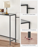 VASAGLE Entryway Table, Console Table, Tempered Glass Tabletop, Modern Sofa Table, Easy Assembly, with Adjustable Feet, for Living Room, Entryway, Ink Black and Slate Gray ULGT132B01