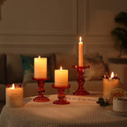 GMWD 3 Pcs Glass Candle Holder Set Clear, Orange Rose Candlesticks Holders Pillar Taper Candles Tealight Stand for Wedding Centerpieces Home Decorations Dining Table