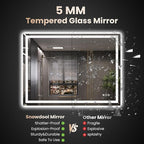 48"X32" LED Bathroom Mirror with Front Lights and Backlit, Anti-Fog, Dimmable, Shatter-Proof Tempered Glass, Lighted Bathroom Vanity Mirror for Wall with 3 Colors, Memory Function