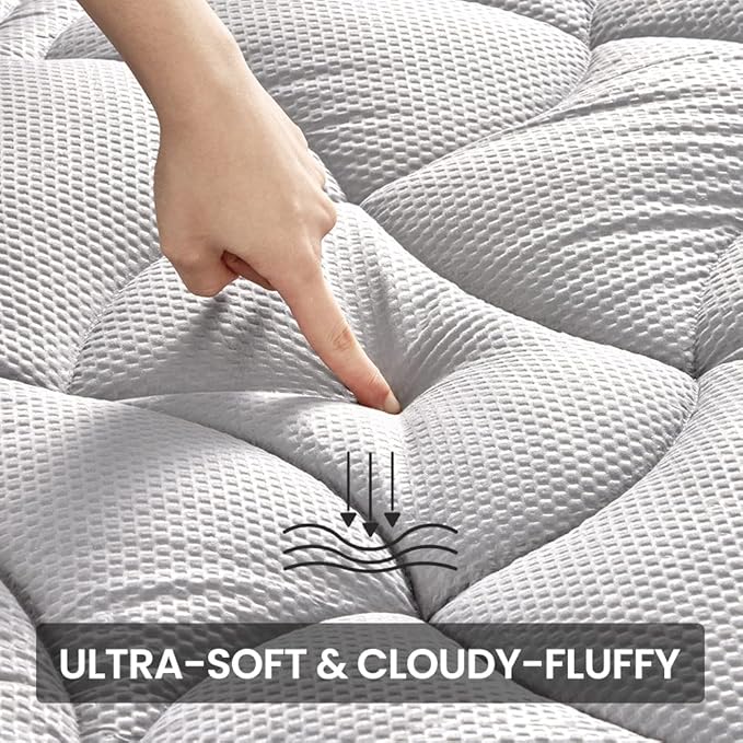 SLEEP ZONE King Size Cooling Mattress Pad, Premium Zoned Quilted Fitted Mattress Topper, Elastic Mattress Protector Cover, Machine Wash Durable, Deep Pocket 8-21 inch, Silver Grey, King