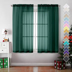 OVZME Hunter Green Sheer Curtains 63 Inches Long 2 Panels - Soft Light Filtering Window Sheer Panels for Living Room/Bedroom, Top Dual Rod Pocket, 1 Pair, Each 42Wx63L Inches