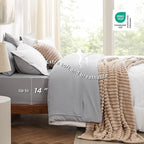 Bedsure Queen Comforter Set - 7 Pieces Reversible White and Grey Bedding, Queen Bed Set for All Seasons, Bed in a Bag with Down Alternative Comforter, Grey Sheets, Pillowcases & Shams