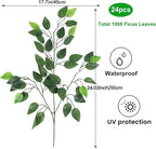 GTIDEA 24PCS Artificial Ficus Leaves Branches Faux Ficus Tree Branches Artificial Greenery Silk Floral Arrangement for Benjamina Tree DIY Wedding Bouquet Summer Wreath Wall Decor (24.04 Inch)