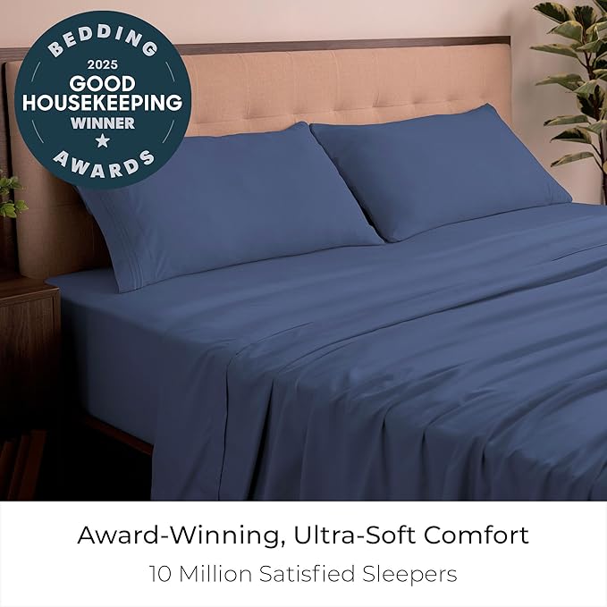 Mellanni California King Sheets Set - 4 PC Iconic Collection Bedding - Hotel Luxury, Extra Soft, Cooling Bed Sheets - Wrinkle, Fade, Stain Resistant (Cal King, Blue Nova)