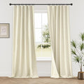 KangBang 100% Blackout Patio Door Curtains 84 Inch Wide, Pinch Pleat Modern Curtains for Cottage High Ceiling with Hooks, Faux Linen Textured Drapes Back Tab Rod Pocket 2 Panels,84Wx108L, Cream