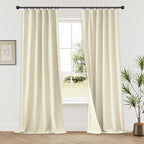 KangBang Cream Blackout Linen Blend Curtains 2 Panels,72 Wide Back Tab Rod Pocket Look Window Drapes for Living Room, Room Darkening Thick Linen Drapery Panels for Sliding Patio Door,72Wx96L