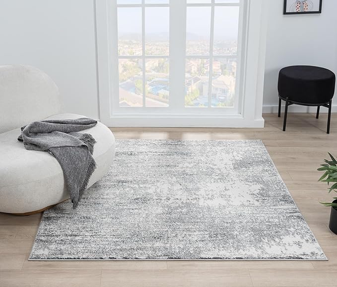 Keen Home Design Area Rugs - 8ft Round Non-Shedding, Abstract Rugs for Kitchen, Living Room, Bedroom, Dining Room, Entryway - Size: 7'10" Square, Abstract Cream/Grey