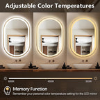 Niccy Oval LED Mirror for Bathroom, 36x24 Front Lit + Backlit Vanity Mirrors with Light Anti-Fog, Shatter-Proof, 3 Colors, Makeup Mirror with Gold Frame (Horizontal/Vertical)