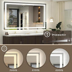66x40 inch Large LED Mirror for Bathroom, Lighted Vanity Mirror for Wall, Dimmable, Anti-Fog, Shatter-Proof, ETL Listed (Front Lights + Backlit)