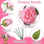 Hoteam 24 Bundles Artificial Peonies Flowers Wedding Faux Flowers Silk Peony Bouquet Bulk Bride Fake Florals Arrangements for Table Centerpieces Wedding Party Vase Decor (Light Pink, White)