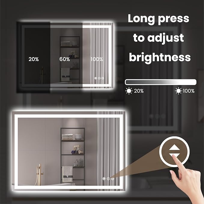40"X30" LED Bathroom Mirror with Front Lights and Backlit, Anti-Fog, Dimmable, Shatter-Proof Tempered Glass, Lighted Bathroom Vanity Mirror for Wall with 3 Colors, Memory Function