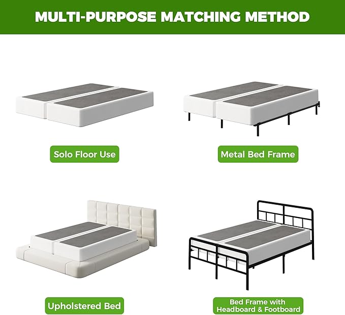 EMODA 10 Inch Split Full Size Box Spring Bed Base, 2 Piece Heavy Duty Metal Full Box Spring with Fabric Cover, Easy Assembly, Black