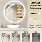 30'' Circle LED Mirror, Frameless Round Smart Mirror with Backlit & Half Moon Light, Anti-Fog, 3 Color Modes, Dimmable Wall-Mounted LED Vanity Mirrors for Bathroom, Bedroom, Entryway