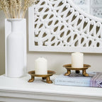 NIKKY HOME Gold Decorative Iron Plate Candle Holders Set of 2, Vintage Pillar Candlestick Stand Base Tray for LED & Wax Candles, Incense Cones, Spa, Weddings